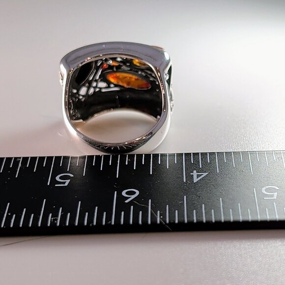 Sterling Silver Ring With Amber Gemstones & Unique Filigree Design - Picture 11 of 13